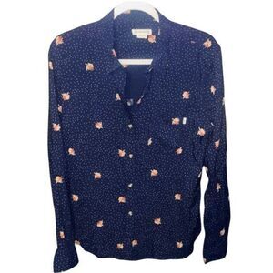 Obey Propaganda Navy Floral Polka Dot Button Down Shirt Size Large Long Sleeve